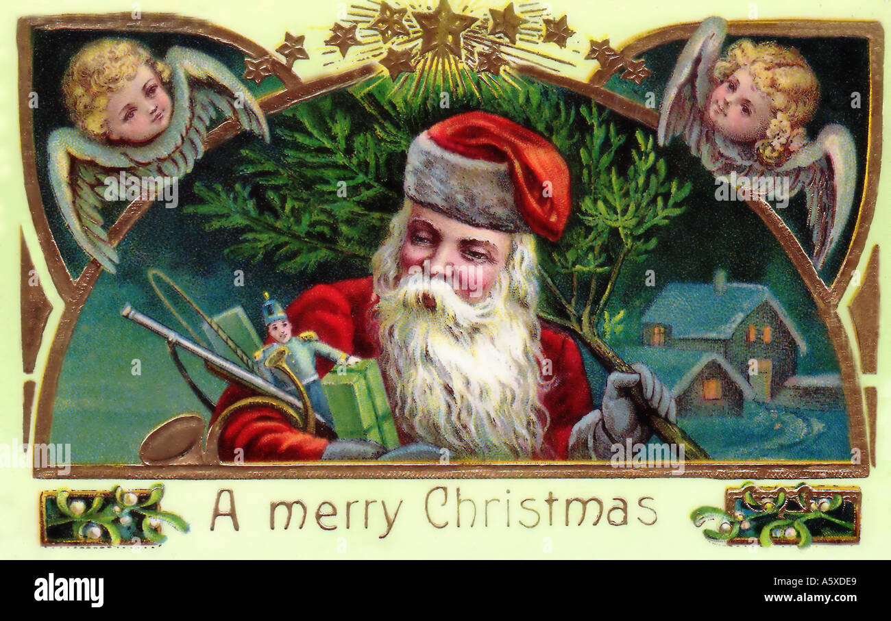 Vintage Santa Christmas Card Illustration Stock Photo - Alamy