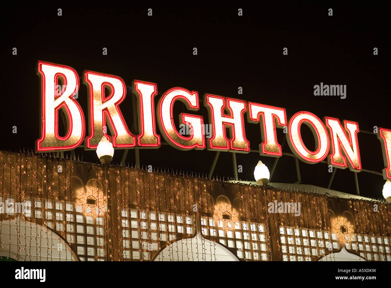 Brighton neon lights. Brighton Pier, East Sussex, England Stock Photo