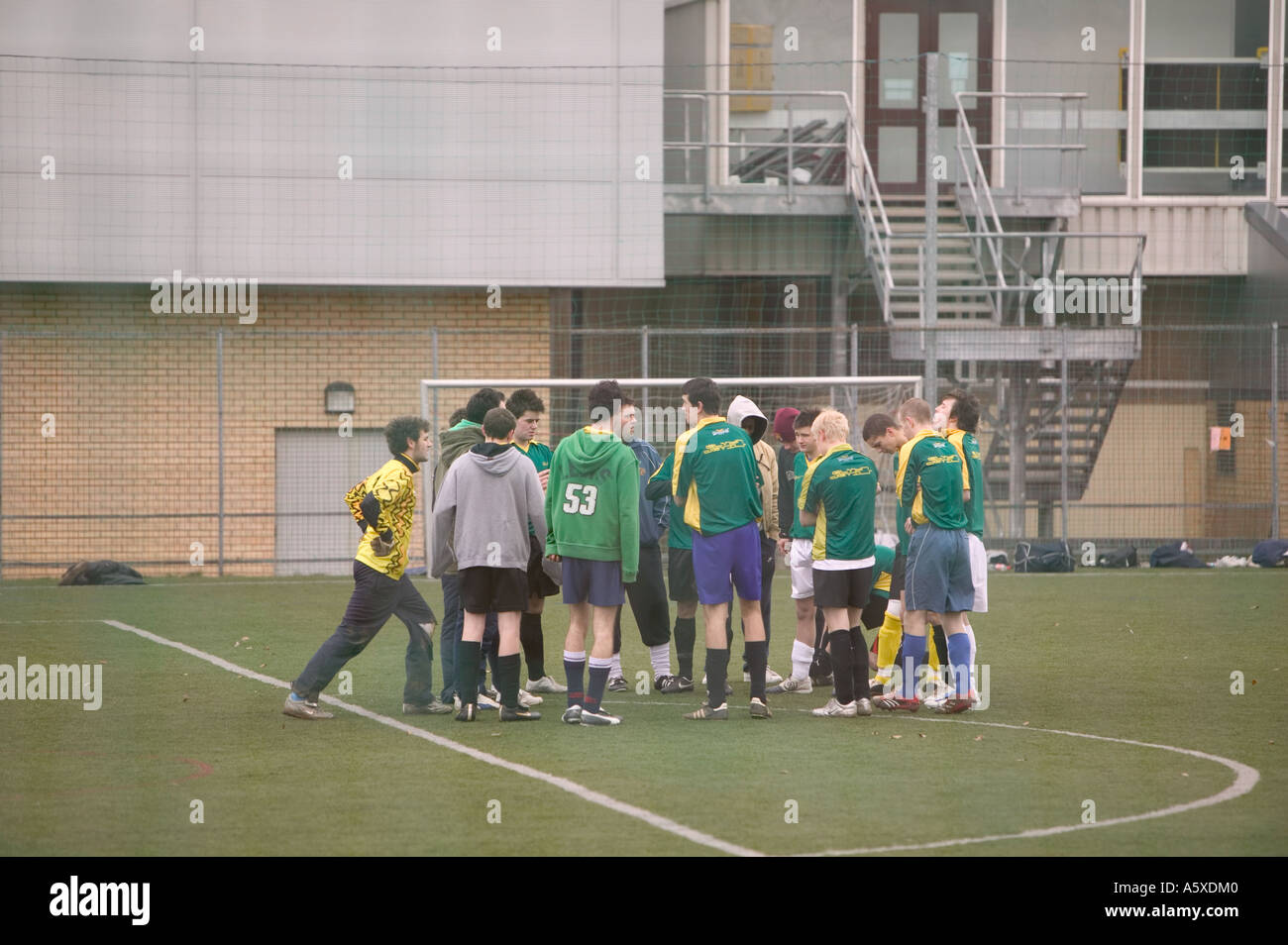 loughborough university football team have a team talk before the match