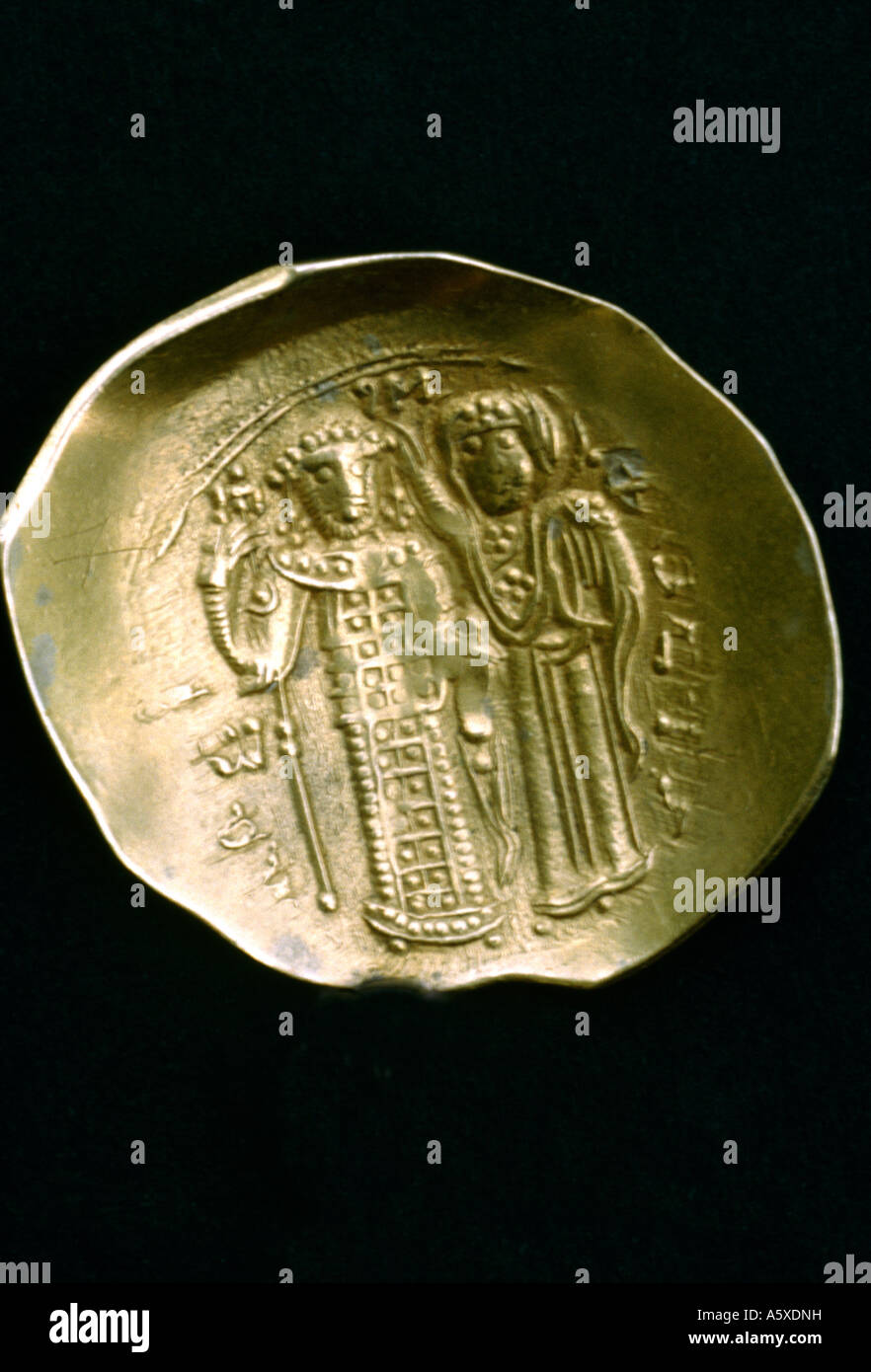 Gold Byzantine Coin Greek Saint Helena & Saint Constantine Stock Photo
