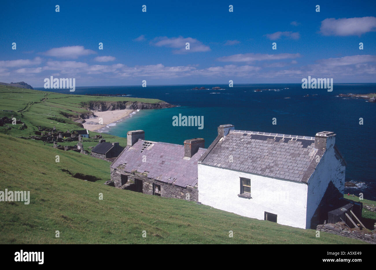 Traditional Irish Cottages On Great Blasket Island Co Kerry