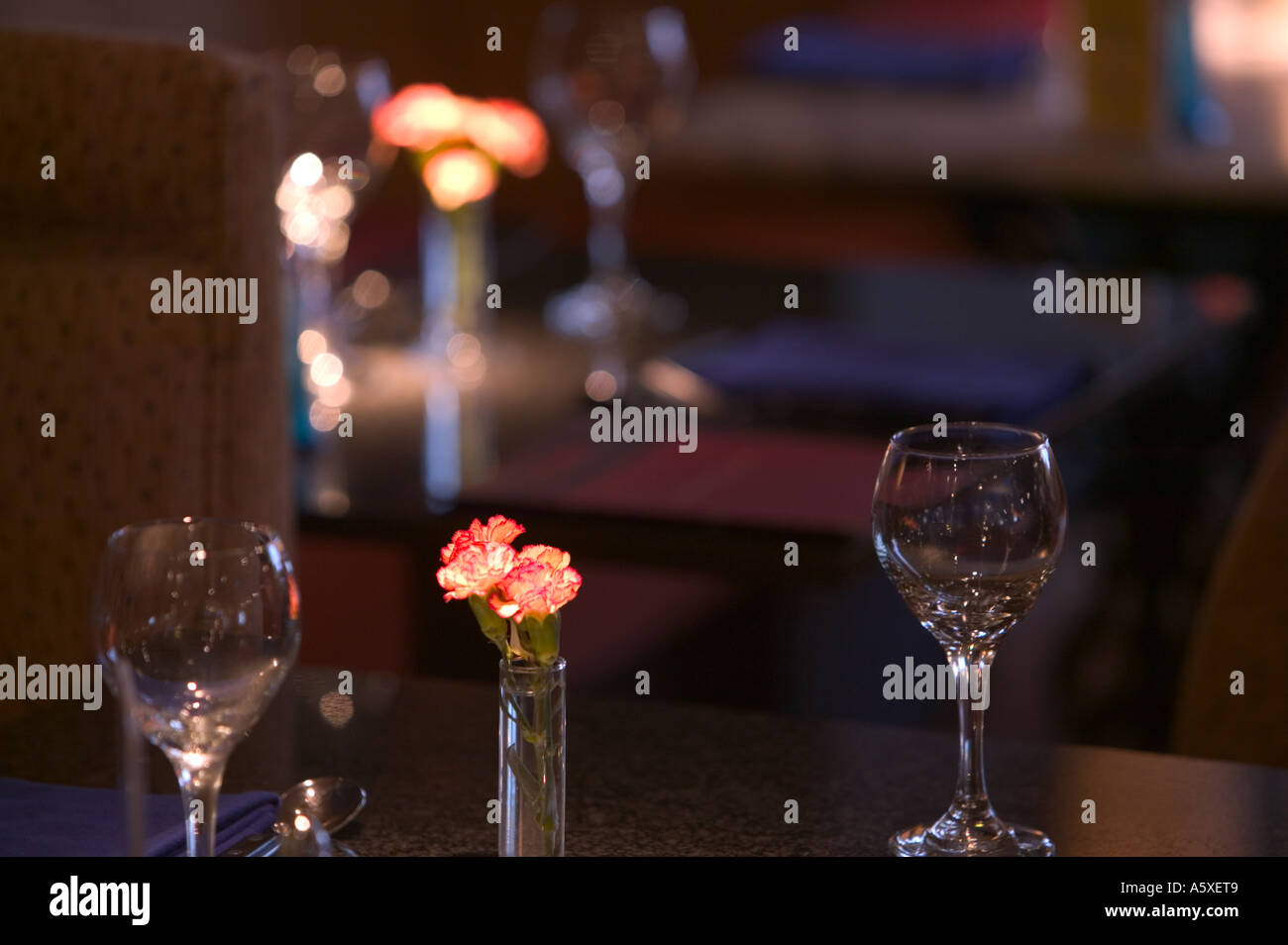 place settings in Zeffirellis restaurant in Ambleside, Cumbria, UK Stock Photo