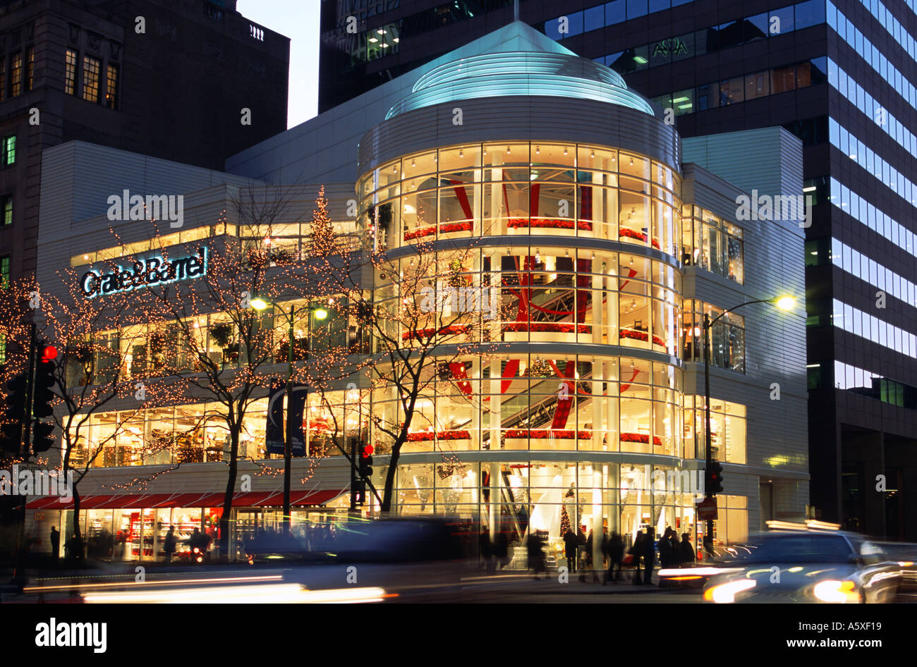 NIGHT Chicago Illinois Crate and Barrel store on Michigan Avenue built