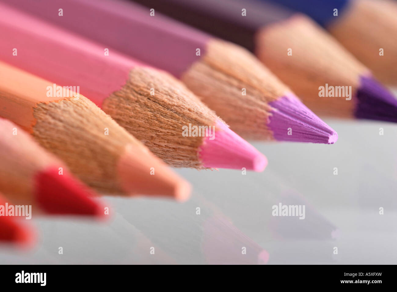 Colour pencils close up differential focus Stock Photo