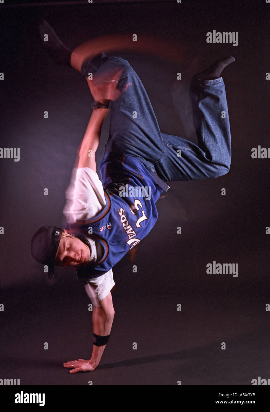 Break Dance one handed handstand Stock Photo