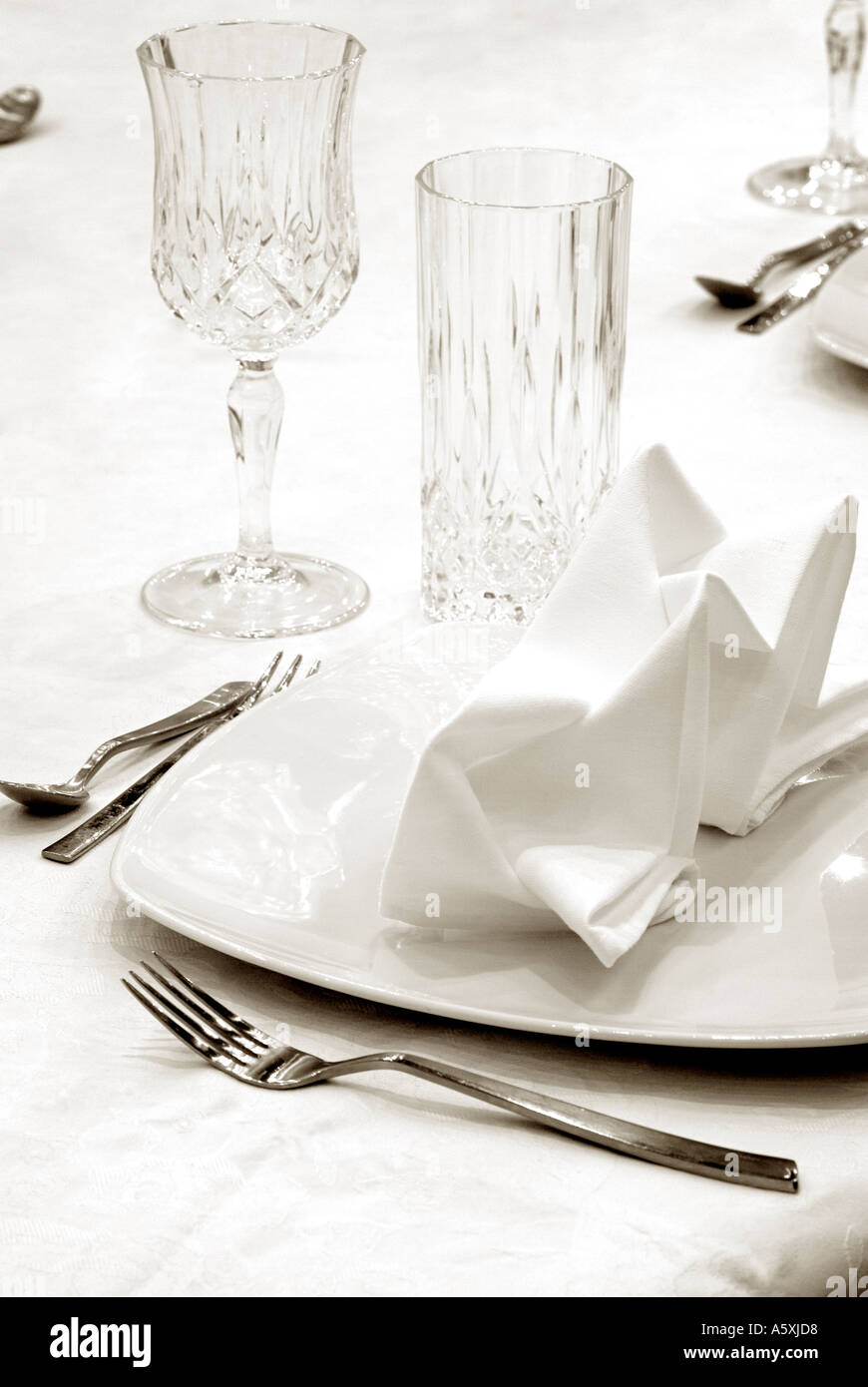 Place Setting on a Restaurant Dining Table Stock Photo