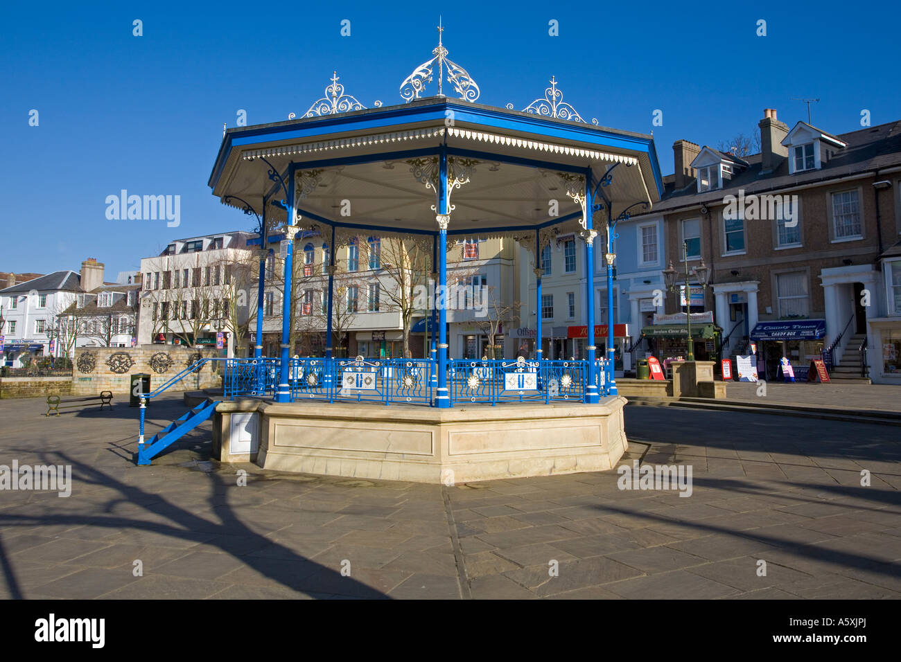 Attractive bandstand at Horsham town centre shopping Pedestrian precinct in West Sussex 2007 Stock Photo