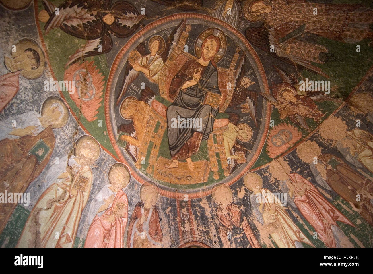 Ancient christian mural ceiling paintings in a troglodyte church in