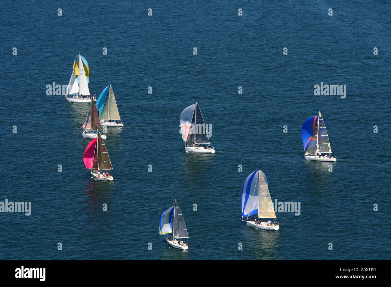 Racing yatchs from the air Stock Photo
