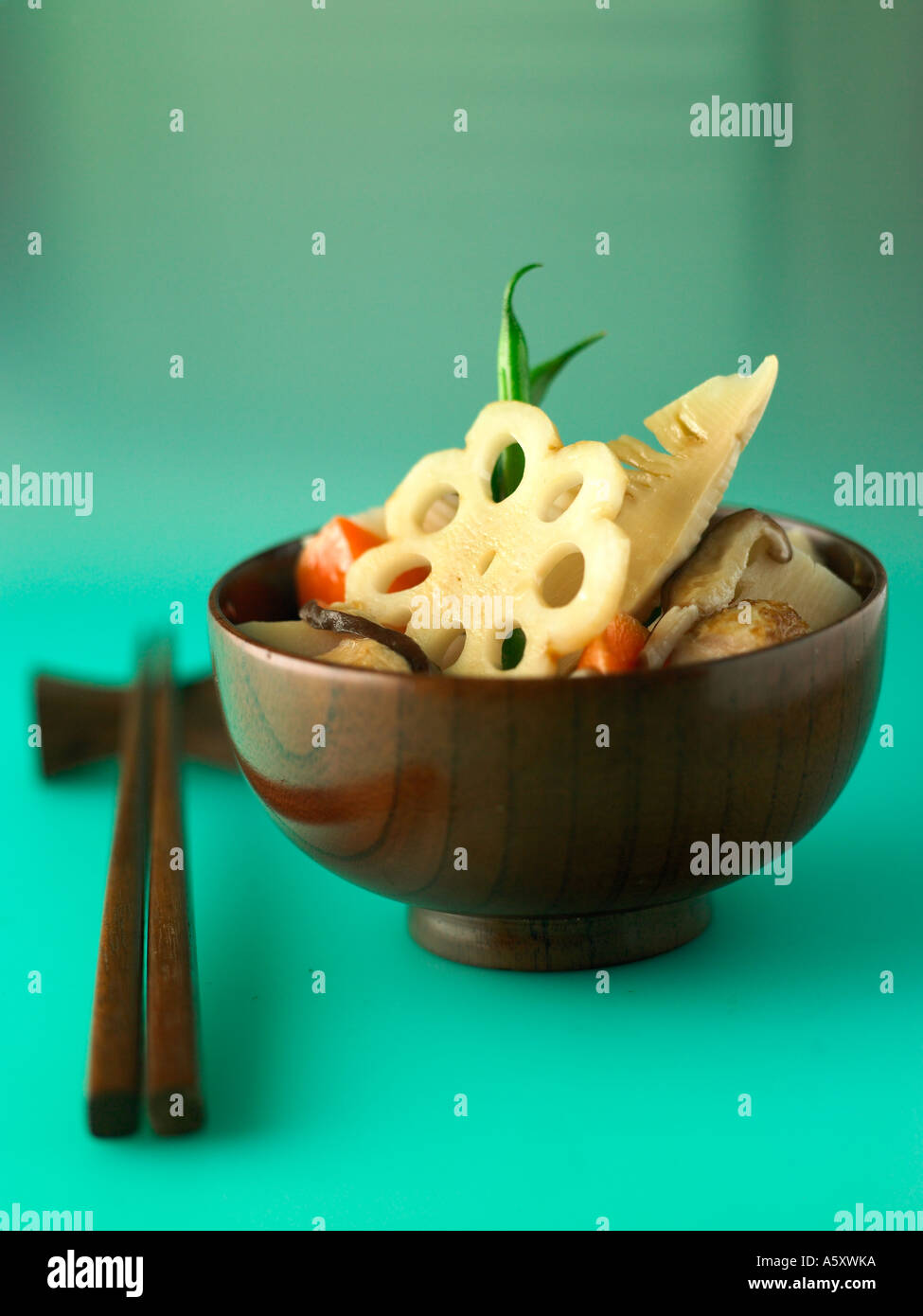 Japanese winter stew with chicken, lotus root and shiitake mushroom