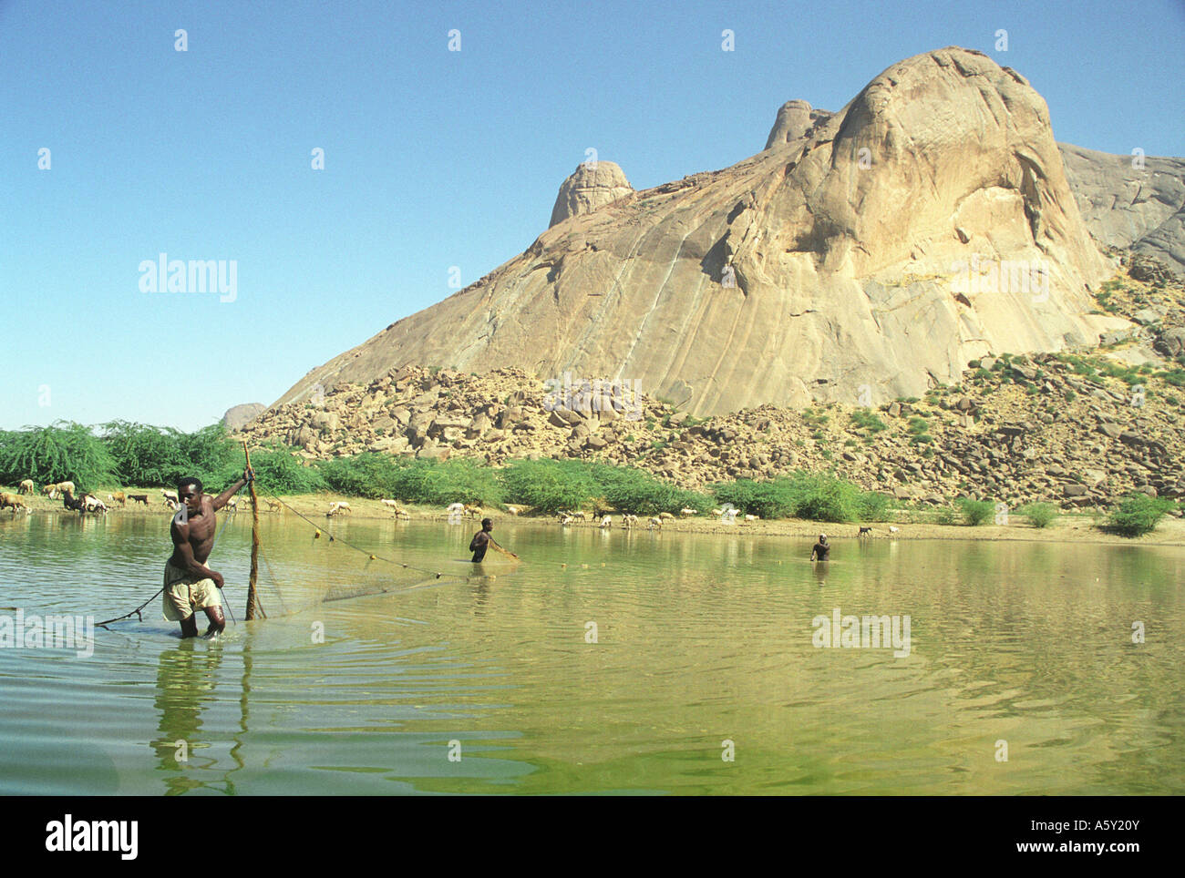 Fishing, Kassala mountain, Eastern Sudan Stock Photo