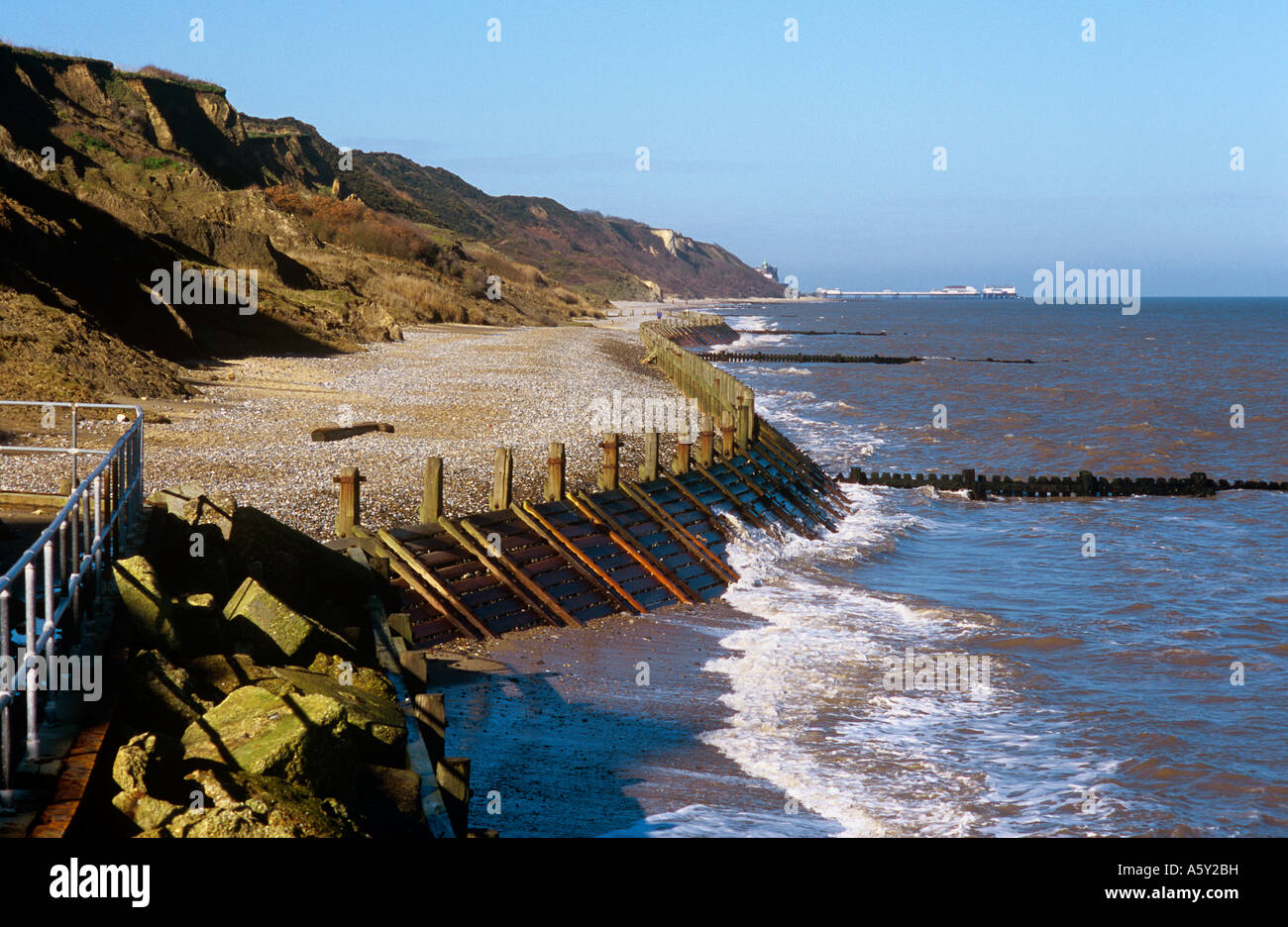 Cliffs and sea defences east of Cromer Stock Photo