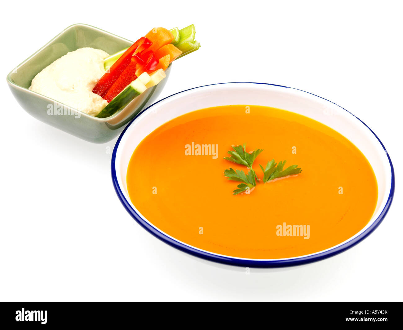 Tomato Soup with Vegetable Batons Stock Photo Alamy