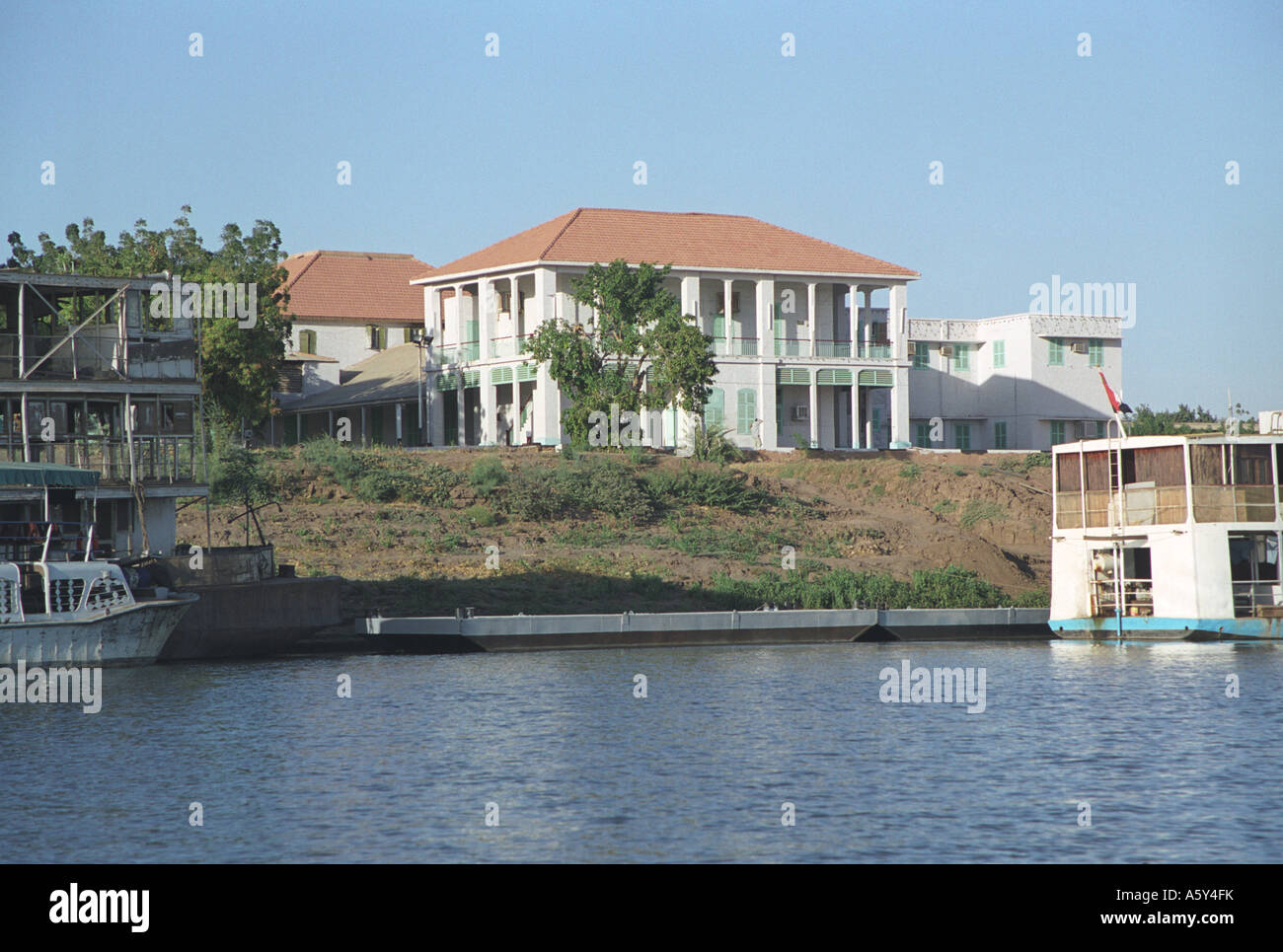 Property by the river Nile, Khartoum, Sudan. British architecture. Stock Photo