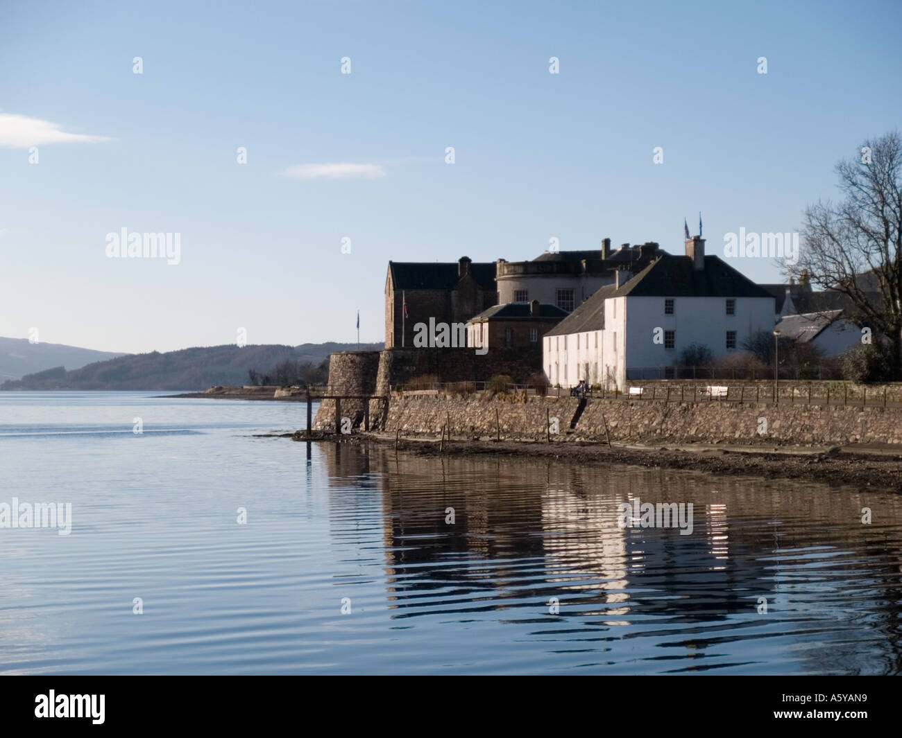 Inveraray Jail beside calm water of Loch Fyne. Inveraray Argyll Bute Scotland UK Stock Photo