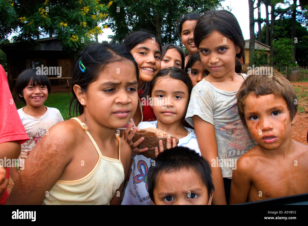 Children selling crystals and gemstones outside a mine in Libertad ...