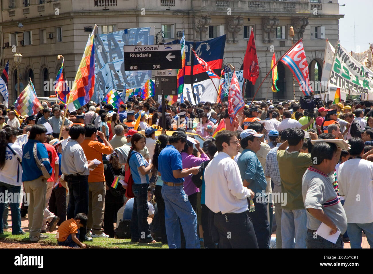 Bolivians living in Argentina protesting the visit of Evo Morales in front of Casa Rosada in Buenos Aires, Argentina. January 20 Stock Photo