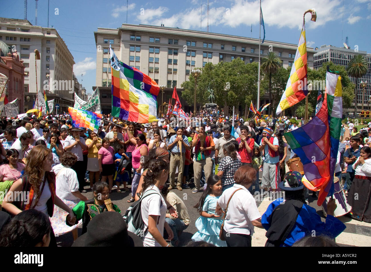 Bolivians living in Argentina protesting the visit of Evo Morales in front of Casa Rosada in Buenos Aires, Argentina. January 20 Stock Photo