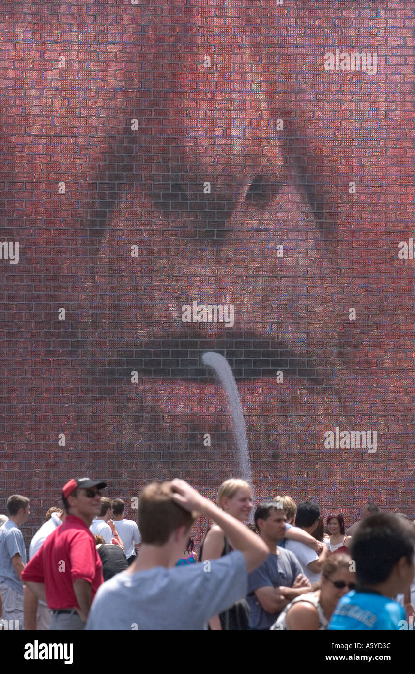 Crown Fountain Millennium Park Chicago Illinois USA Large video display of face  Stock Photo