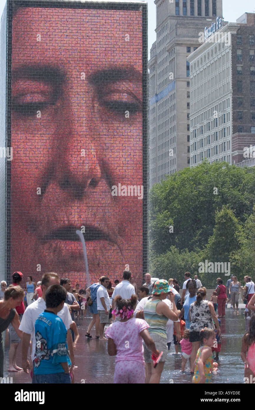 Crown Fountain Millennium Park Chicago Illinois USA Large video display of face Stock Photo