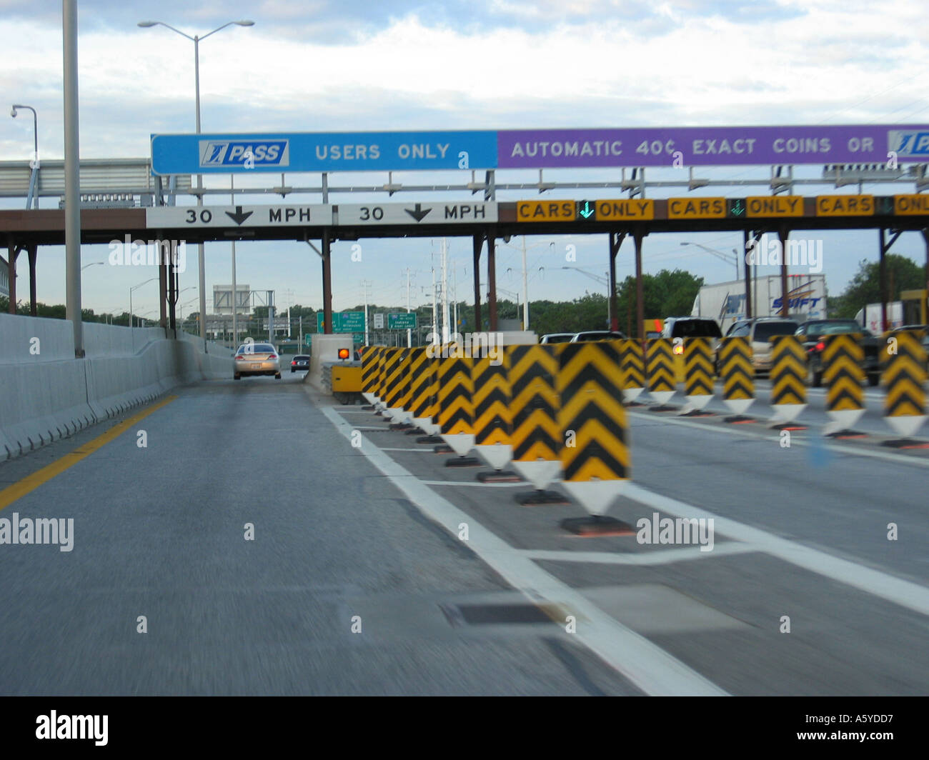 Toll booth IPass lane from moving car Illinois Stock Photo Alamy