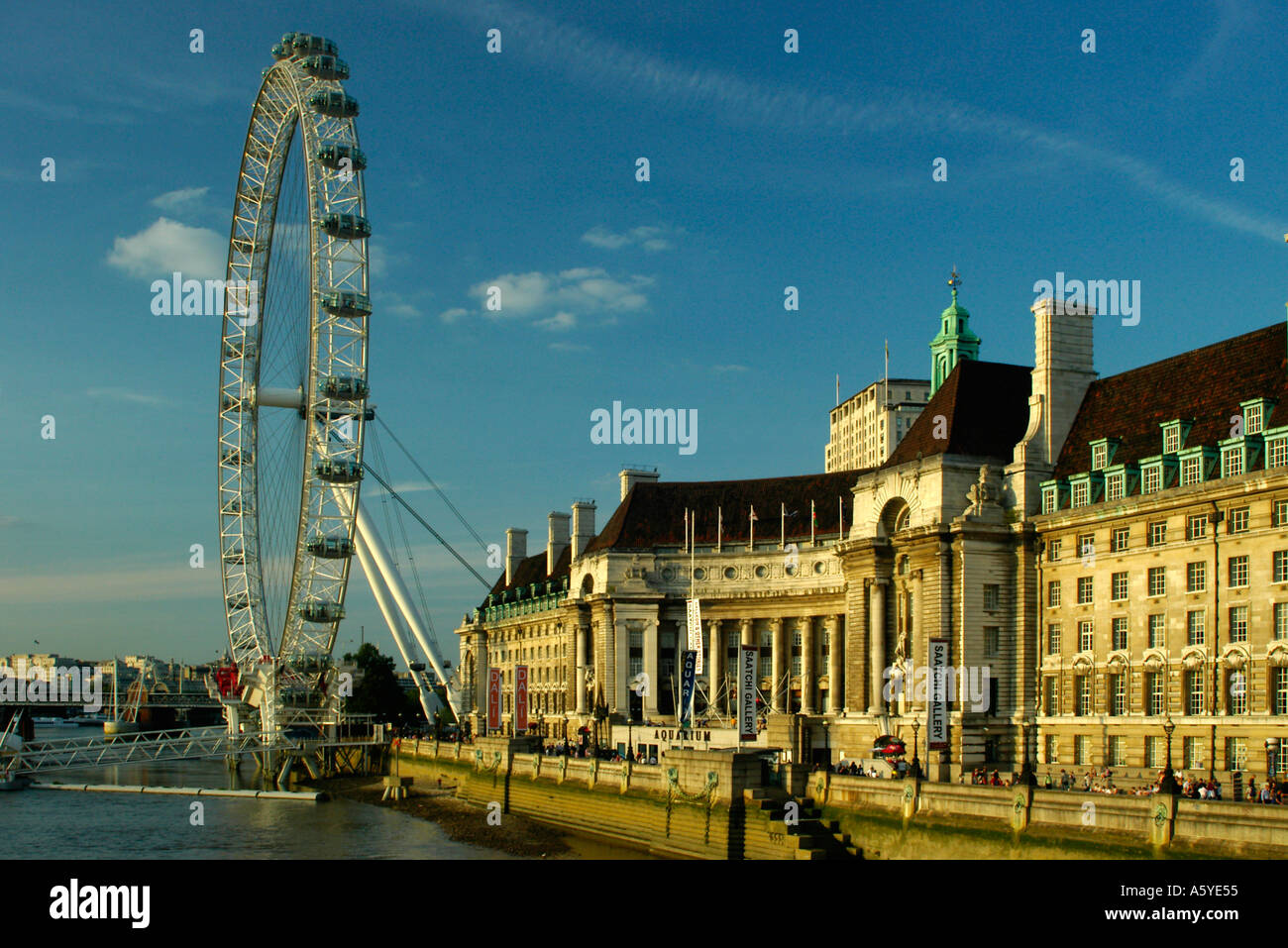 The London Eye and County Hall South Bank England Stock Photo - Alamy