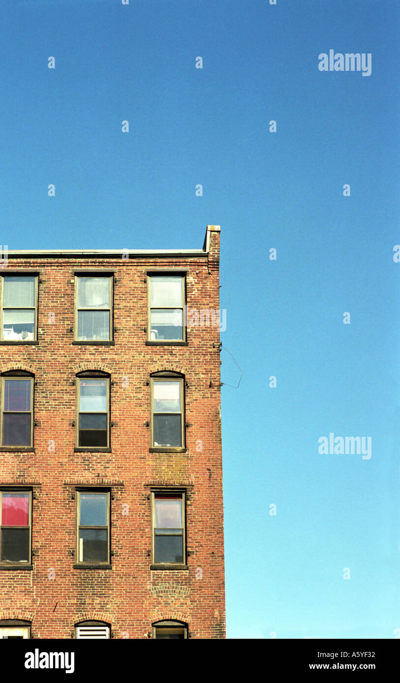 Looking up at an old red brick building in Bostons North End Stock Photo