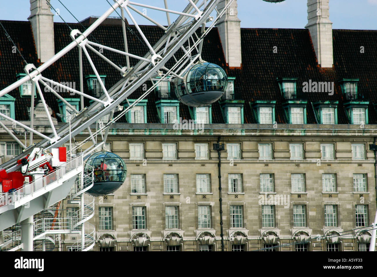 The London Eye and County Hall South Bank of the River Thames London ...