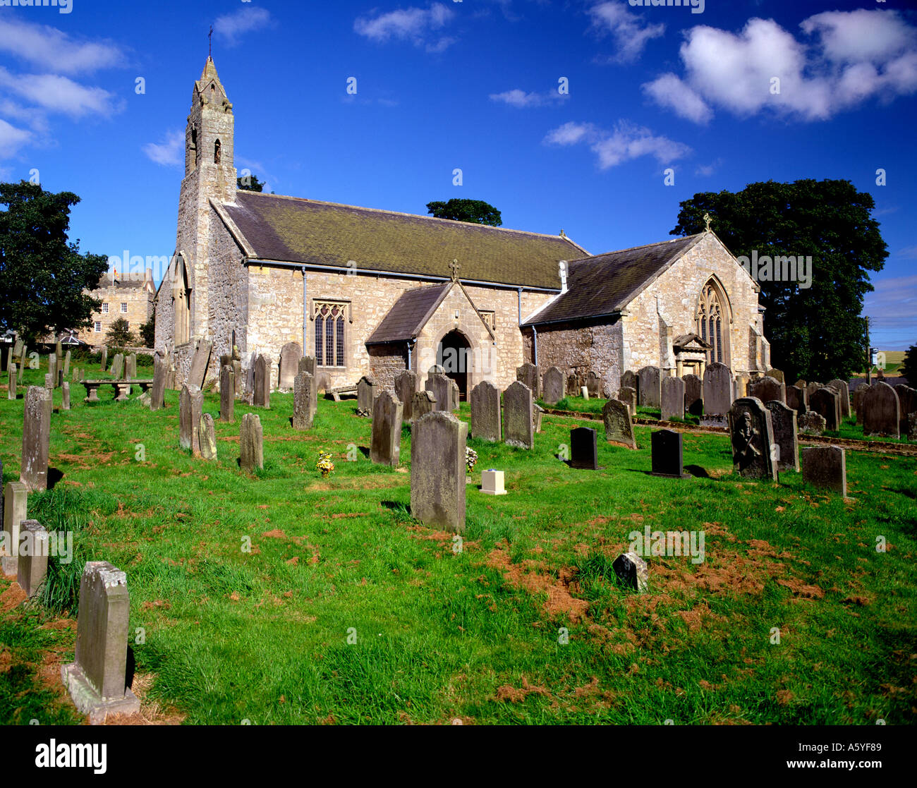 St Cuthbert s Church and Vicar s Pele Tower Elsdon Northumberland England Stock Photo