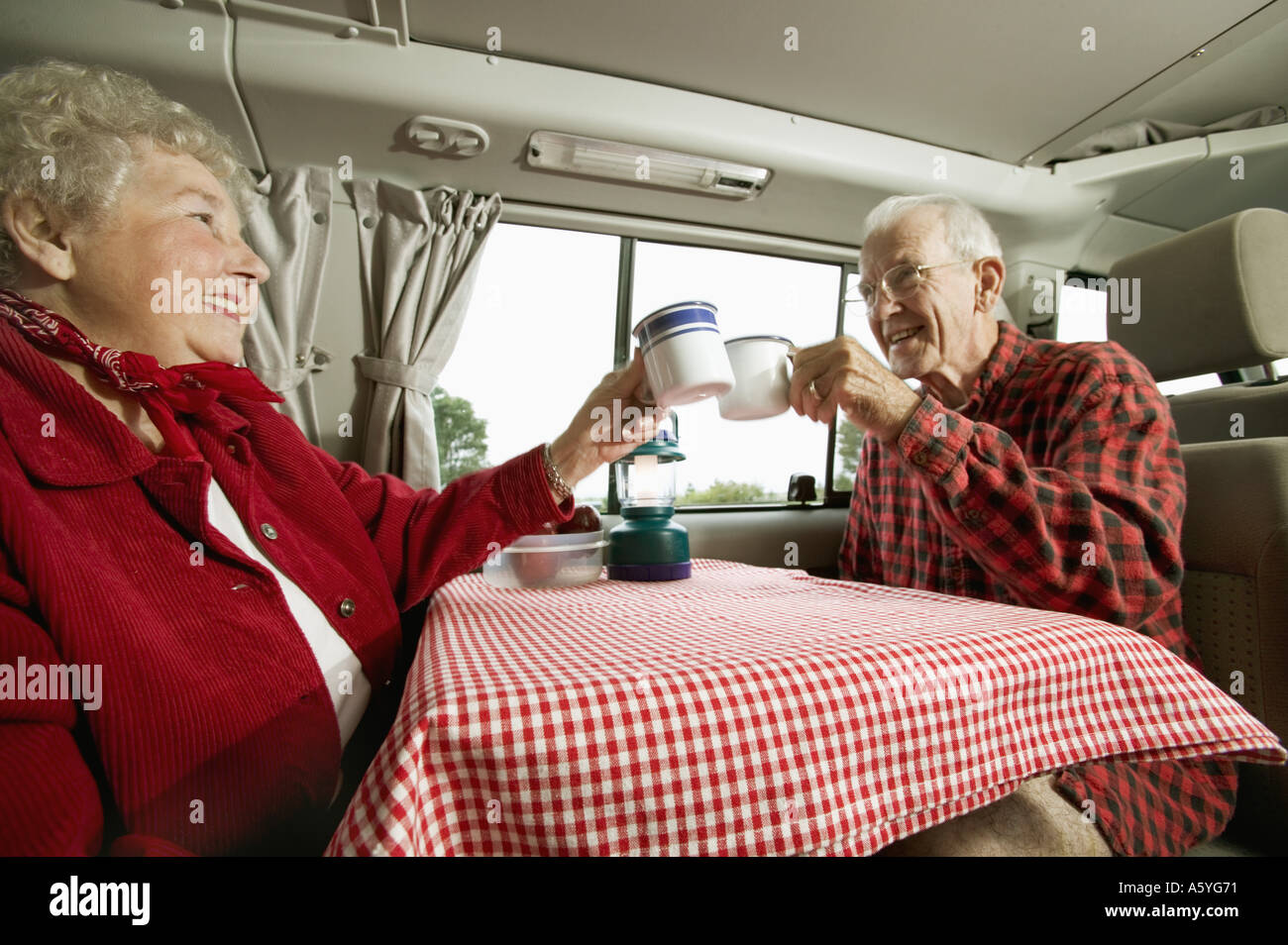 Senior couple enjoying the morning Stock Photo