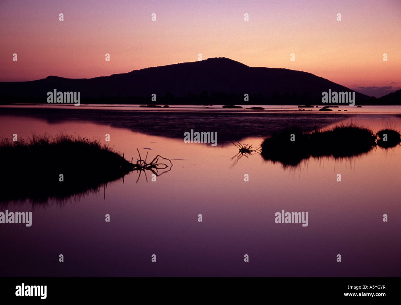 sunset at lagoon Gialova Mesinia Peloponnese Greece Stock Photo