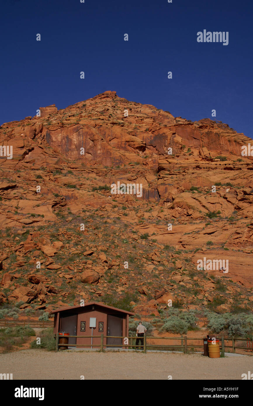 us park service maintenance worker cleaning restrooms Snow Canyon State Park Utah U S A Stock Photo