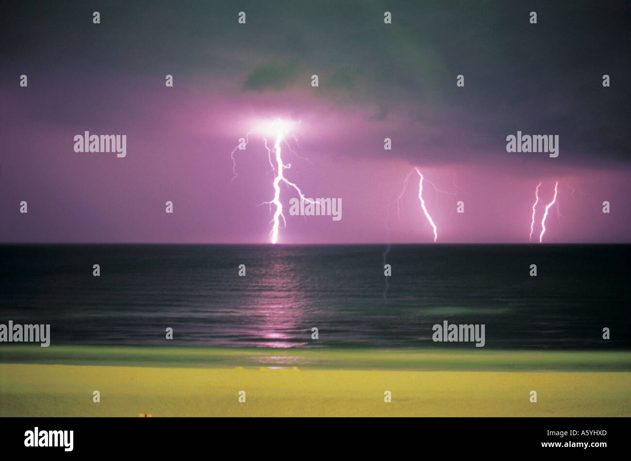 Lightning over ocean, Fort Walton Beach, Florida, USA Stock Photo