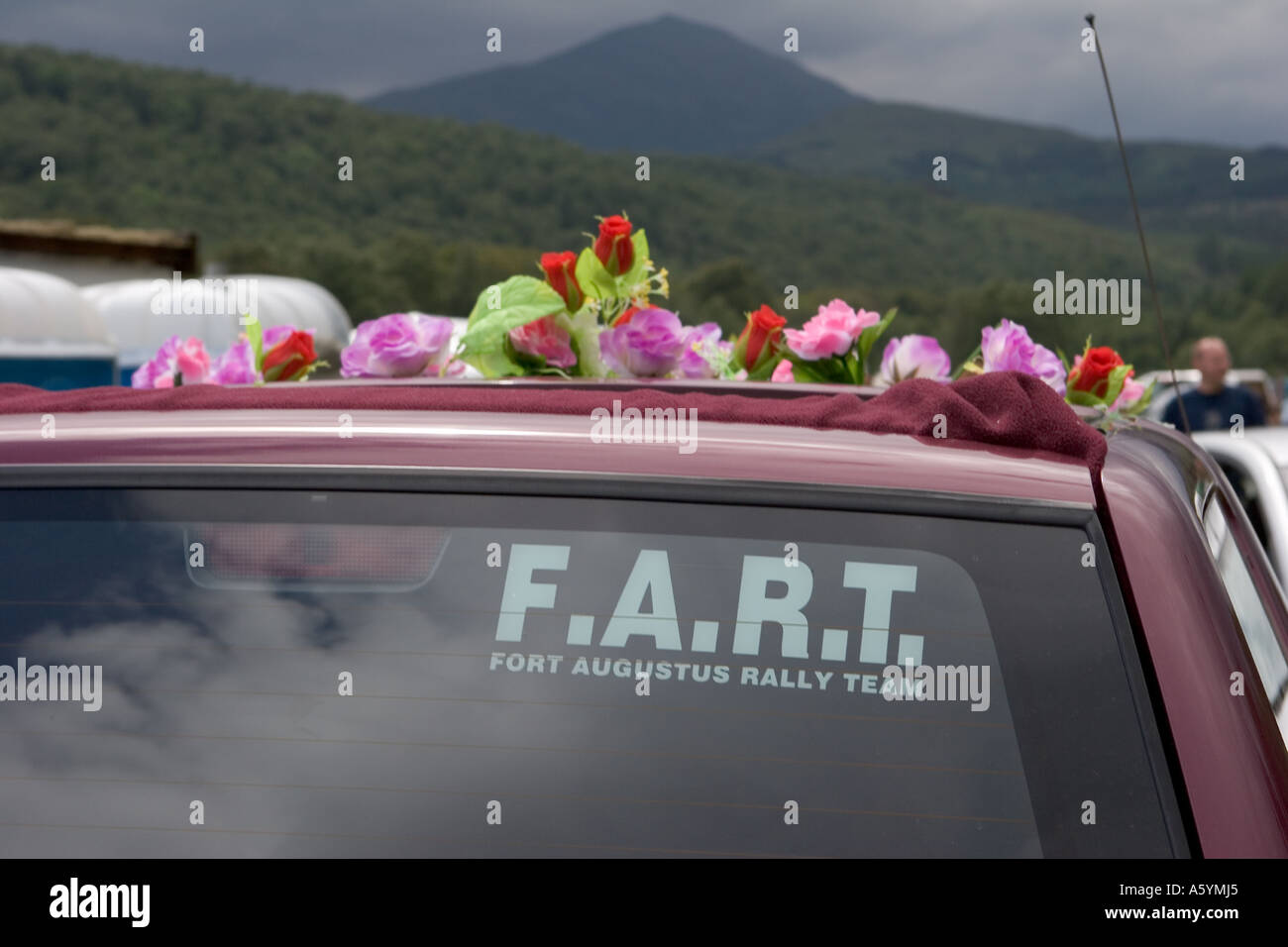 fart in Capitals F.A.R.T. the fart initials of the Fort Augustus Rally Team Letters displayed on Landrover, Scotland uk Stock Photo