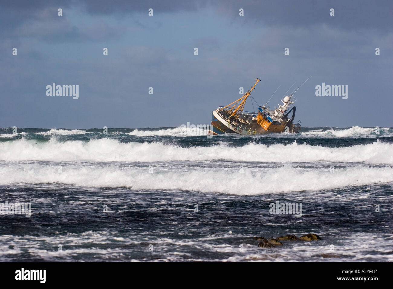 Beached grounded wreck of Banff Fishing Vessel boat BF 380 aground on