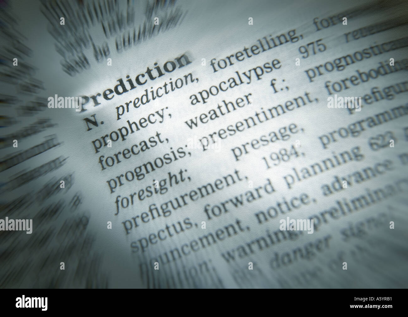 THESAURUS PAGE SHOWING DEFINITION OF WORD PREDICTION Stock Photo Alamy