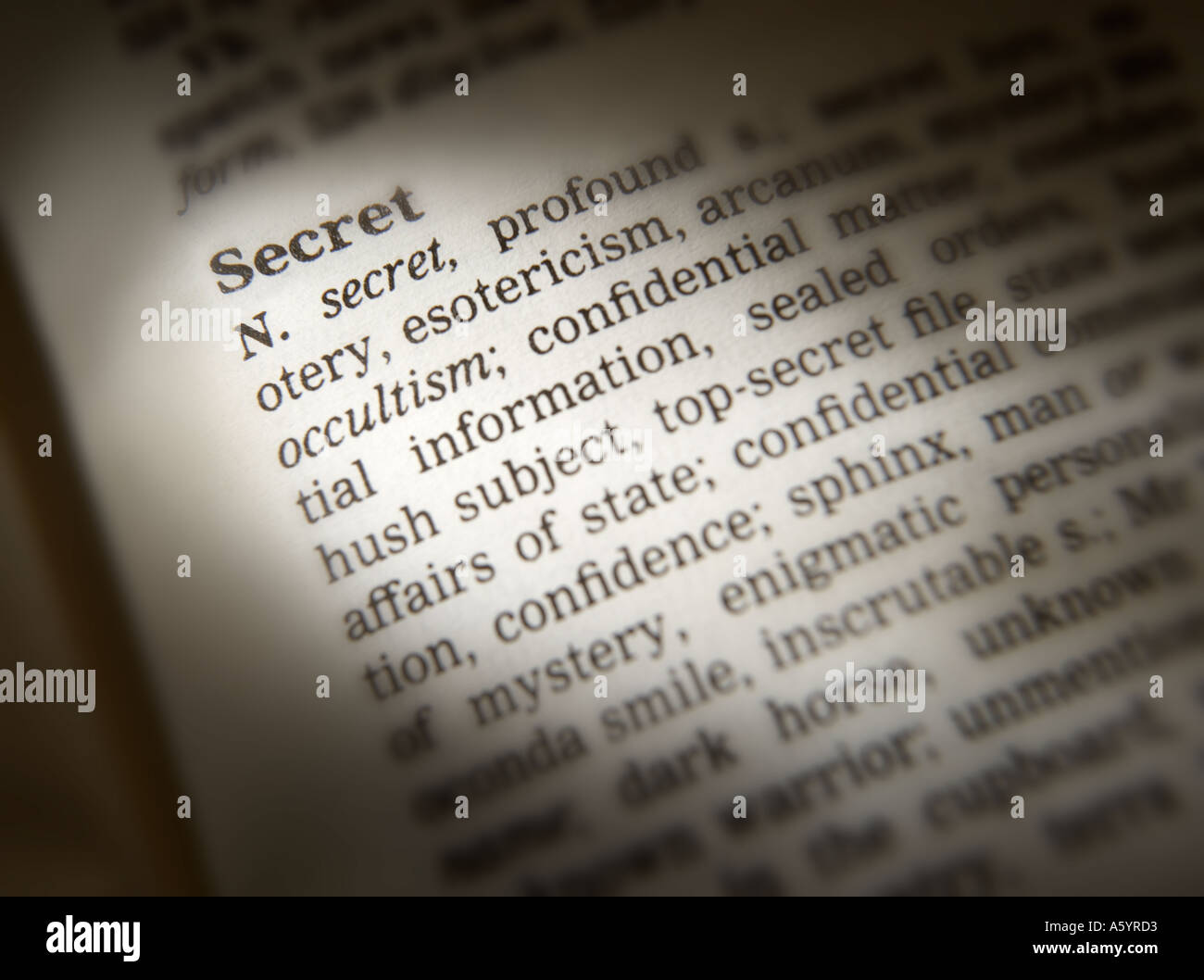 THESAURUS PAGE SHOWING DEFINITION OF WORD SECRET Stock Photo Alamy