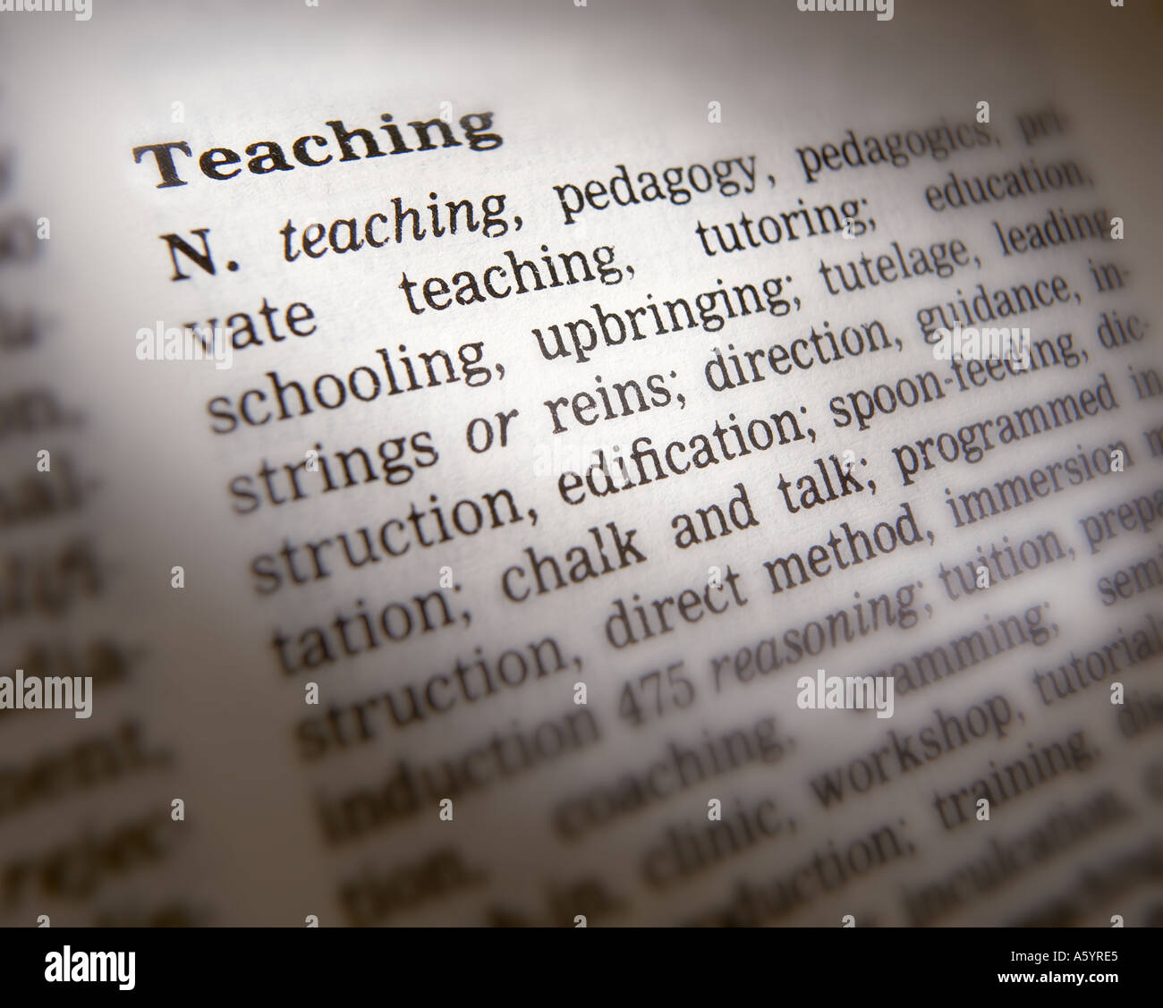 Thesaurus page showing definition word hires stock photography and