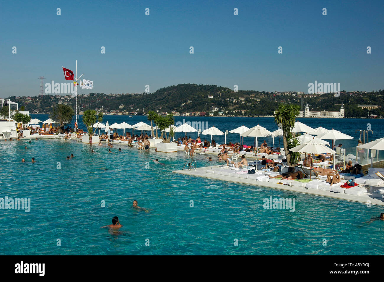 People swimming in Galatasaray Island Bosporus Istanbul Stock Photo