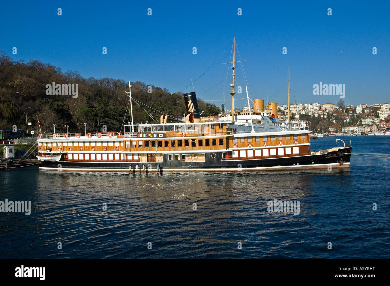 Halas historical luxury yacht in Bosphorus Istanbul Stock Photo