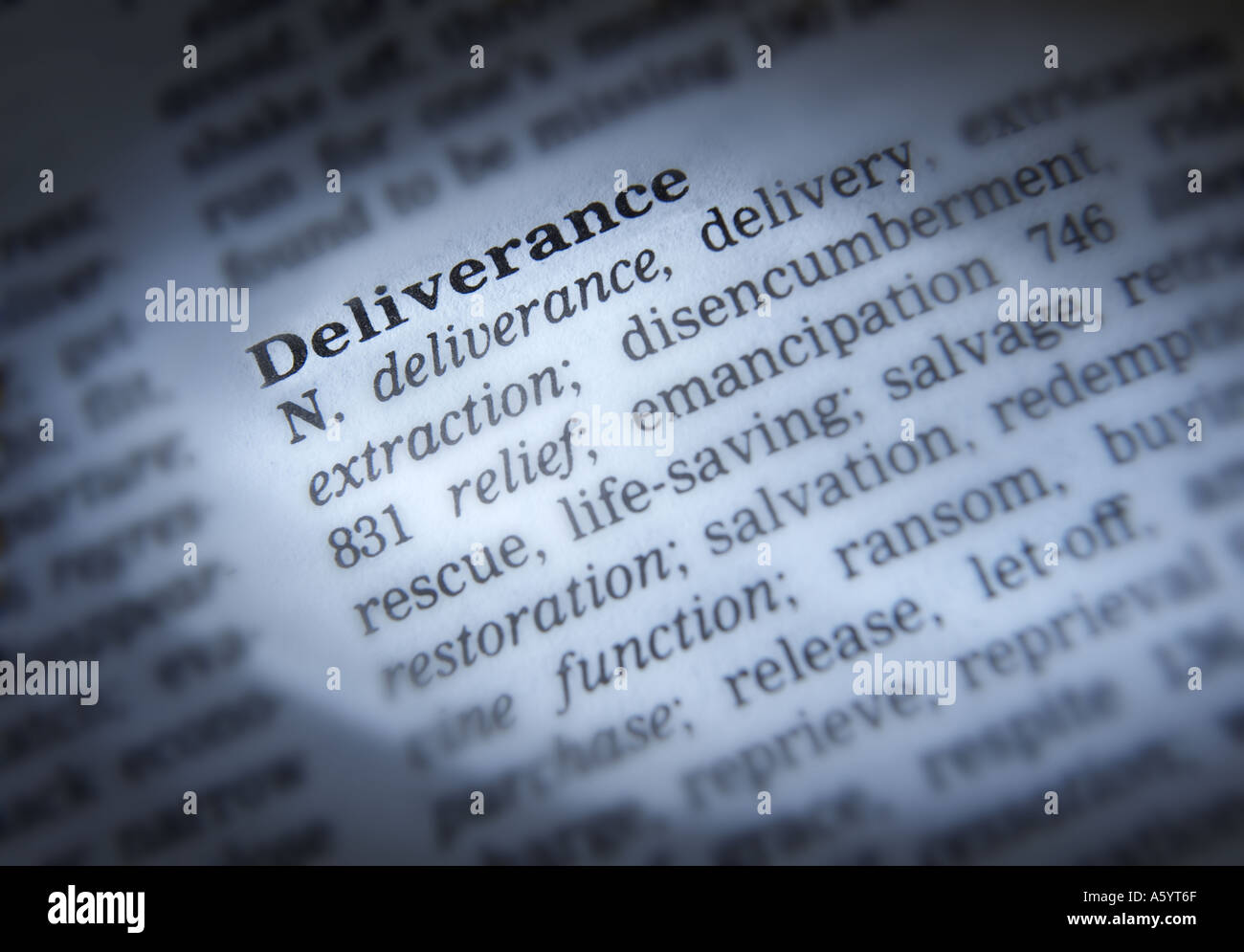 THESAURUS PAGE SHOWING DEFINITION OF WORD DELIVERANCE Stock Photo Alamy