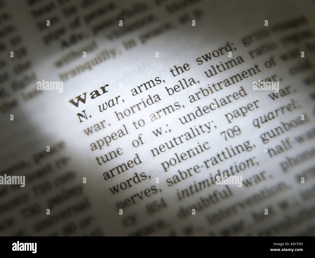 THESAURUS PAGE SHOWING DEFINITION OF WORD WAR Stock Photo Alamy