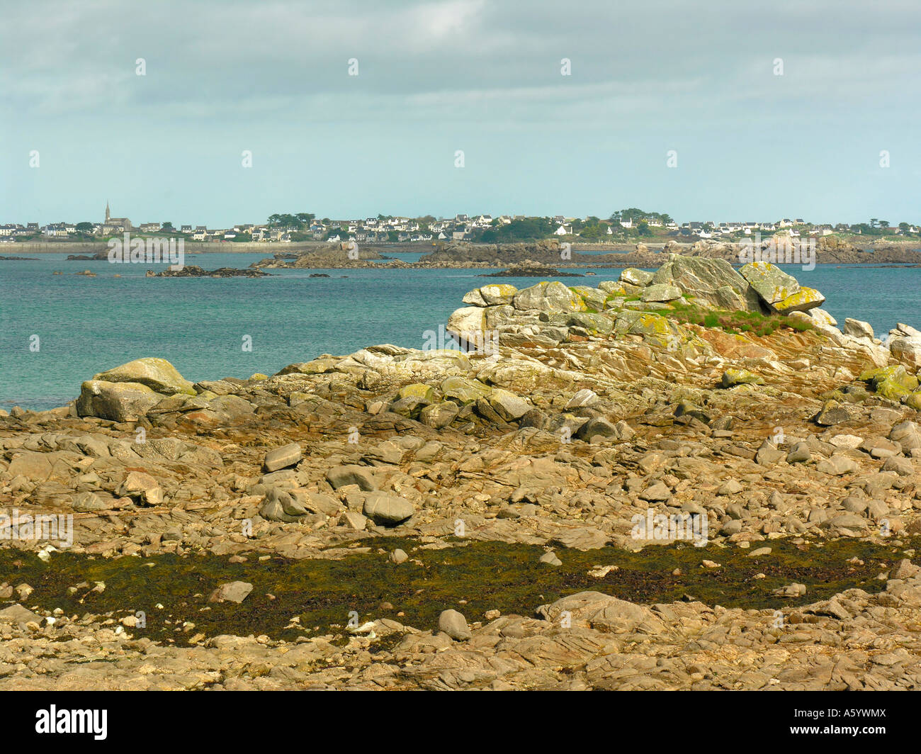 stony coast in Santec near by Roscoff in Finistere Brittany France ...