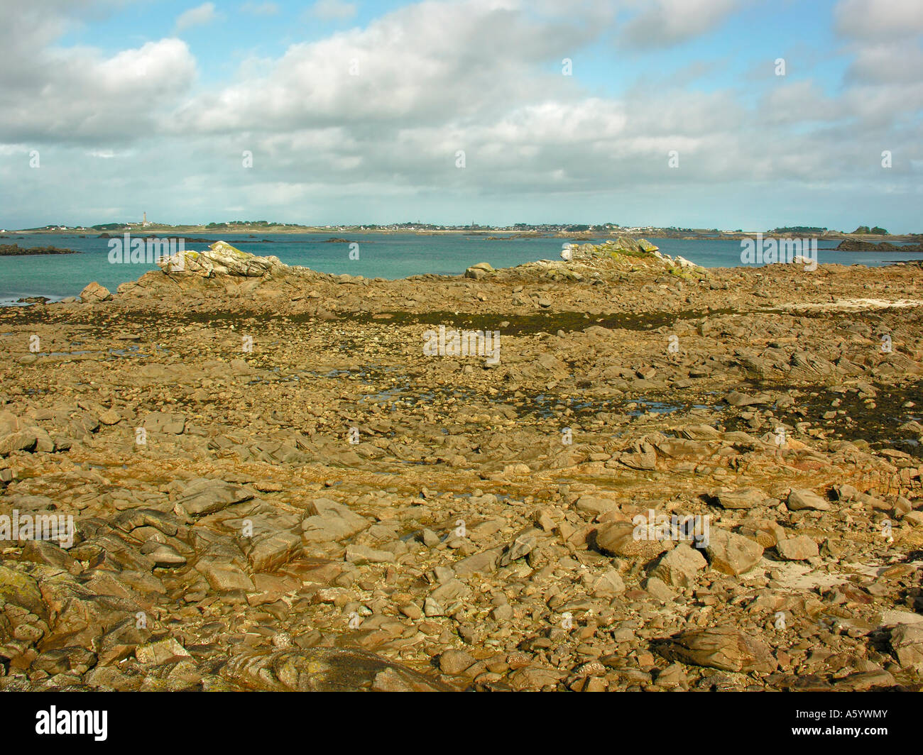 stony coast in Santec near by Roscoff in Finistere Brittany France Ile ...