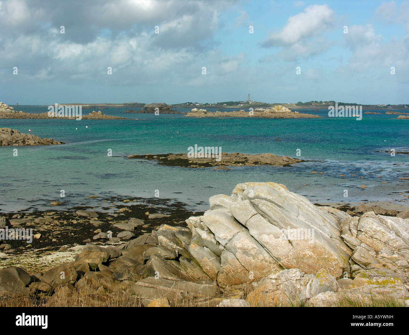 stony coast in Santec near by Roscoff in Finistere Brittany France Ile ...