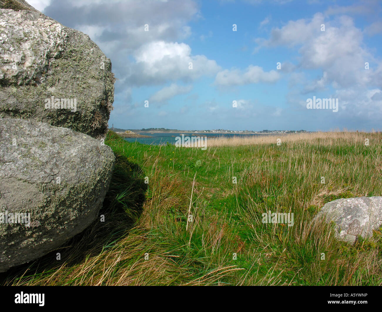 stony coast in Santec near by Roscoff in Finistere Brittany France ...