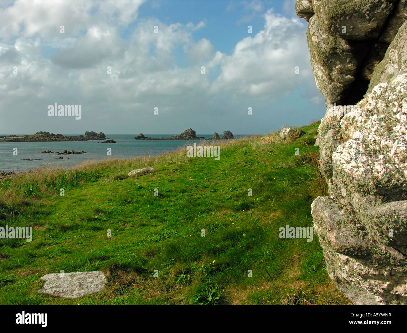 stony coast in Santec near by Roscoff in Finistere Brittany France ...