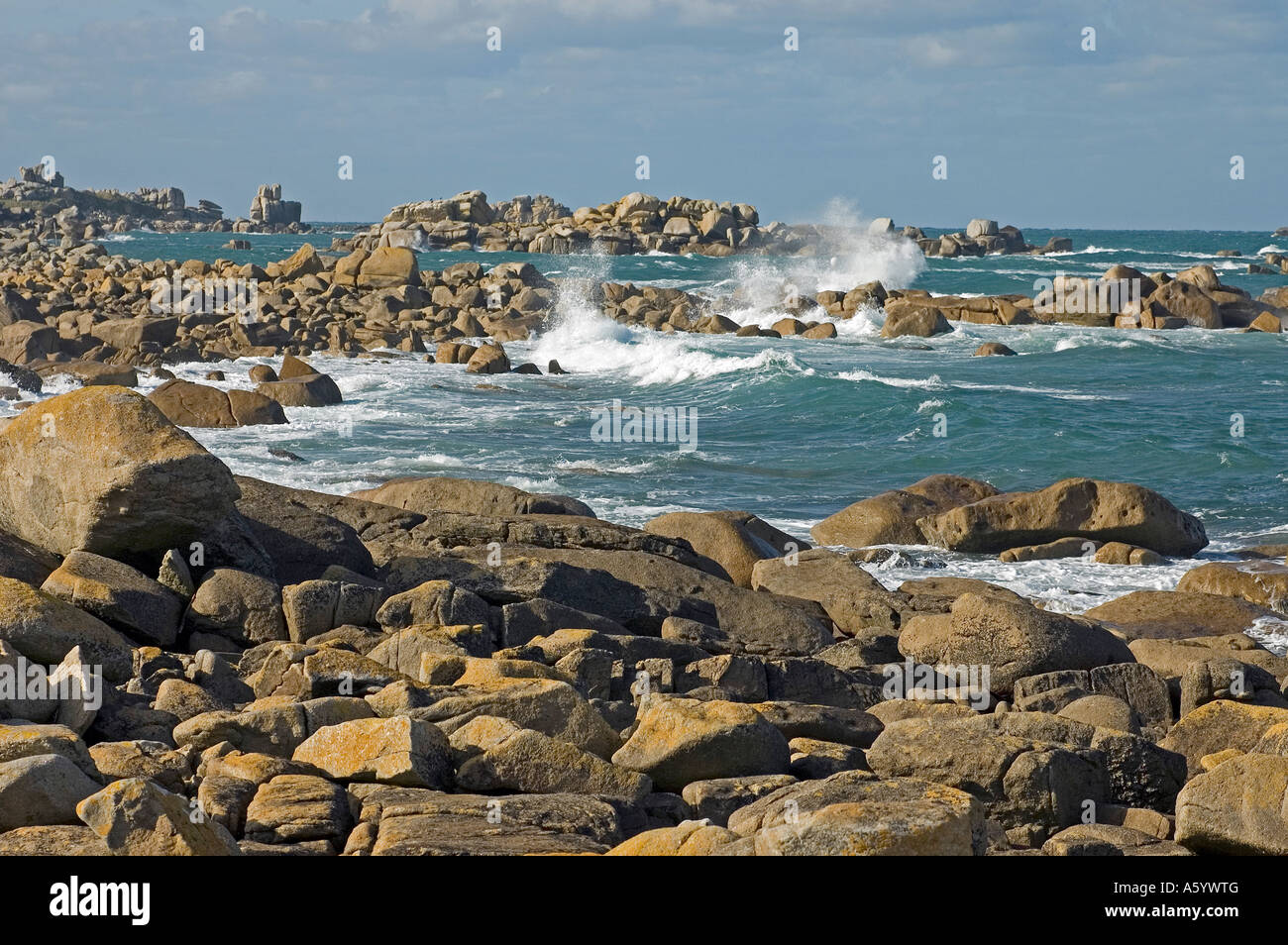 stony strand with granit rocks at the coast in Finistere near by ...