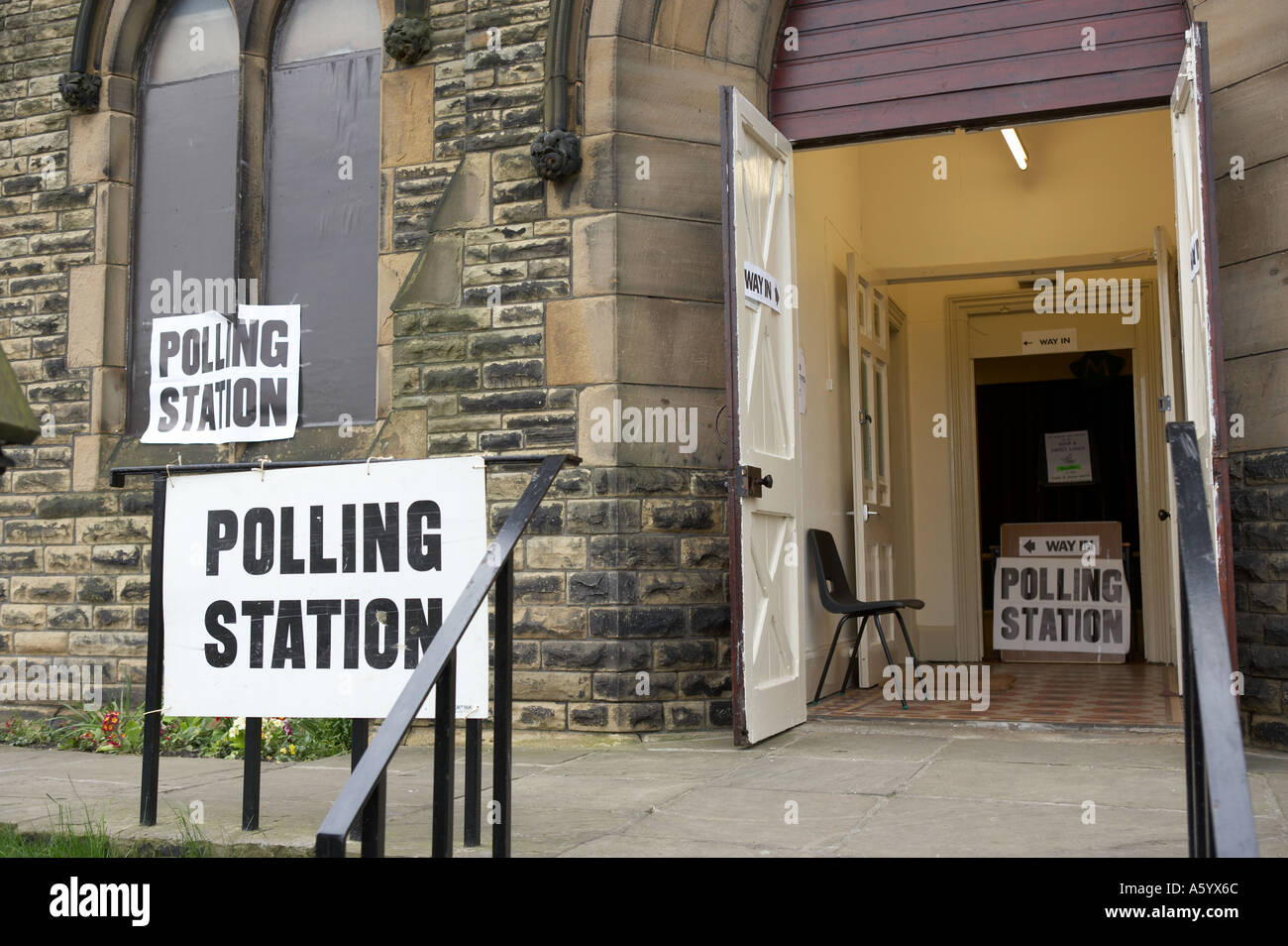 ENTRANCE TO POLLING STATION Stock Photo