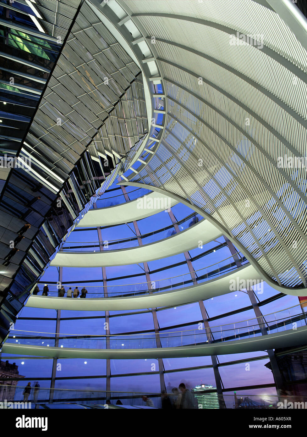 Inside the glass dome of the Reichstag, home of the Bundestag